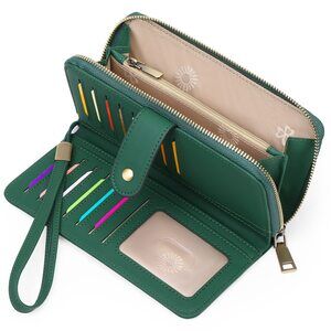 1004 Wallet Clutch RFID Blocking Leather Wristlet Purse Large Capacity